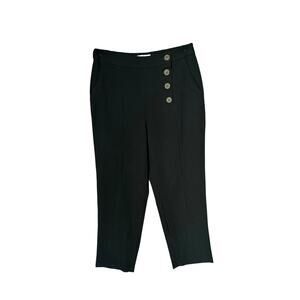 Elodie Women’s Black Cropped Pants Size M Side Button High Rise Dress Trousers